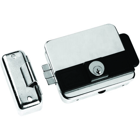 Serrure électrique 12V ambidextre – Cylindre fixe – Scrocco autoblocquant – Inclus 3 clés plates et vis de fixation – Corni - F5011