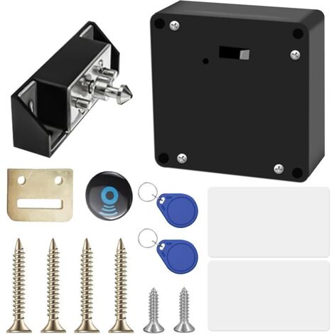 Serrure électronique pour armoire, verrou intelligente avec batterie, tiroir sécurisé, 2 porte-clés et 2 cartes RFID, verrous cachés pour armoire à double porte