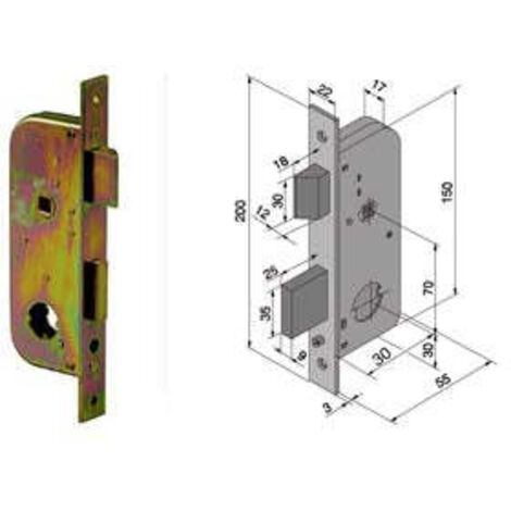 Serrure en acier galvanisé sans cylindre pour portes et portails en fer WELKA 06730000