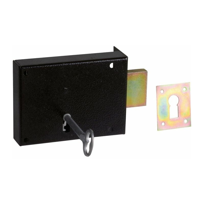 Serrure en applique noire droite pêne dormant seul - Clé L - Axe à 42 mm - Série 461 - DOM