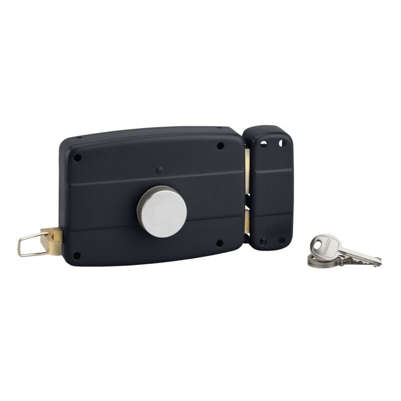 Serrure en applique à bouton pour porte de garage à battant, droite, 140x90mm, axe 70mm, noir, 3 clés