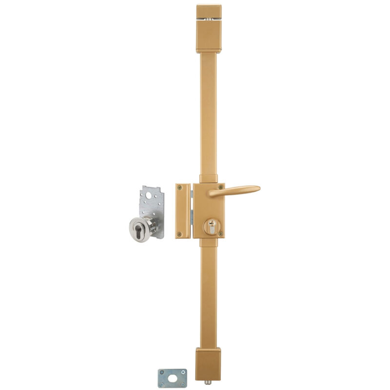 Serrure en applique à fouillot, gauche, 3pts, Cylindre profilé 30 x 65mm, porte 45mm, axe 45mm, bronze, 4 clés