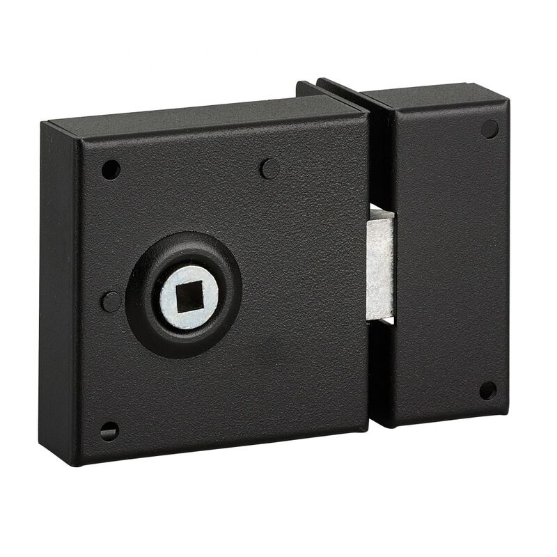 Serrure en applique pour porte intérieure, pêne 1/2 tour seul, axe 45mm, carré 6mm, 70x70mm, noir