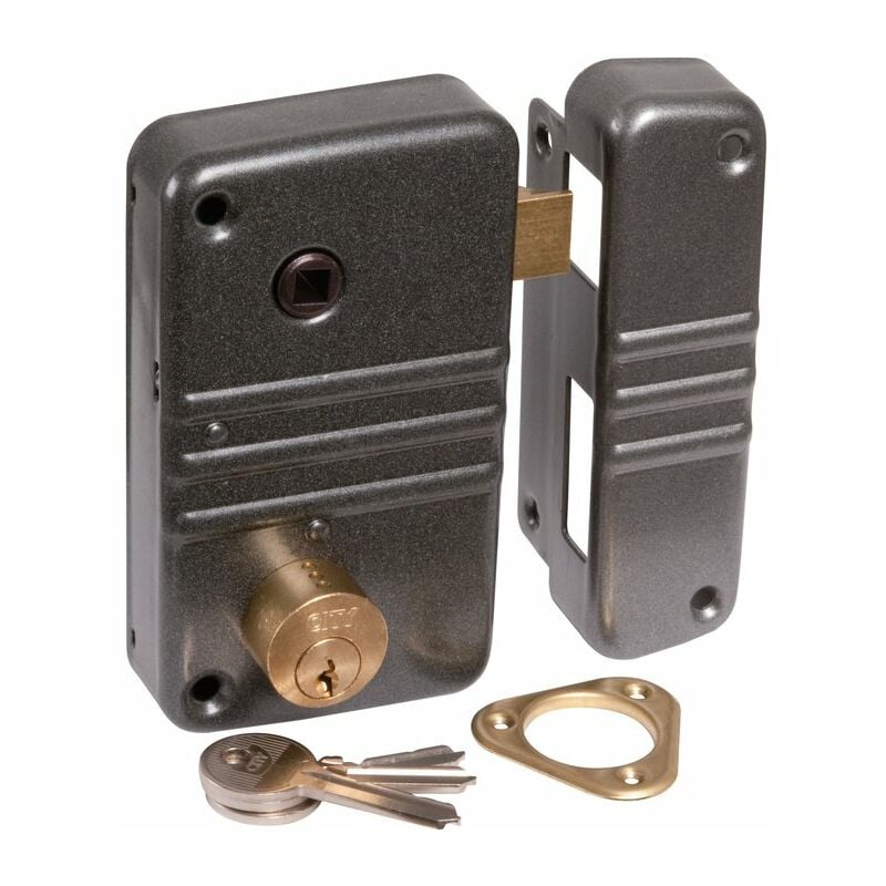 Serrure en applique gris anthracite droite à fouillot - Clé i - Axe à 45 mm - City 5G - Iséo