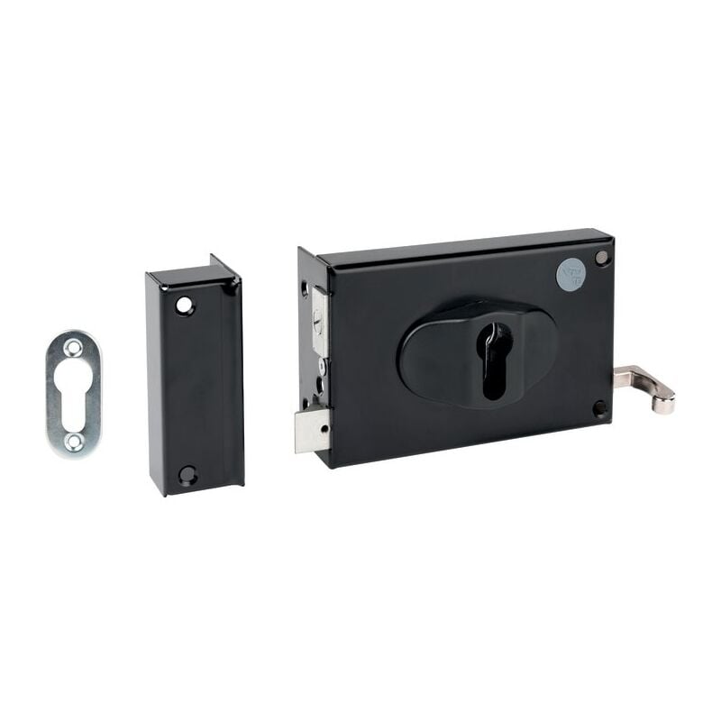 Serrure en applique noire gauche à Tirage - Clé i - Axe de 52 à 70 mm - Série ND10 DOM