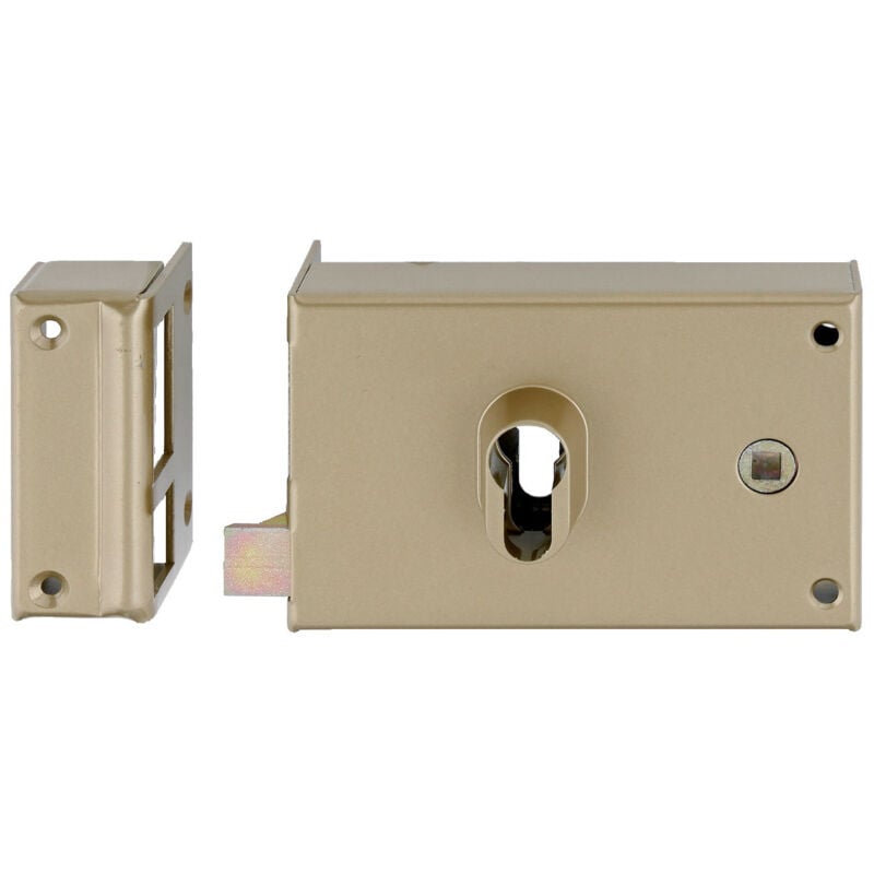 Serrure profil européen horizontale à fouillot de 7 coffre seul sans cylindre 140x88mm or gauche tirant Heracles 86921
