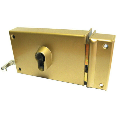 Metalux – Serrure multipoint en applique jaune/doré – Droite – Tirant horizontal – 1/2 tour à l'équerre – Pour profils européens