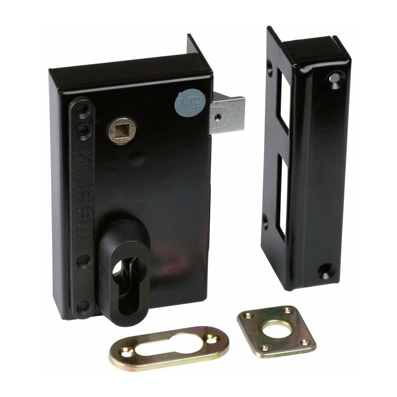 Serrure en applique noire droite à fouillot - Clé i - Axe à 45 mm - Série ND10 - dom