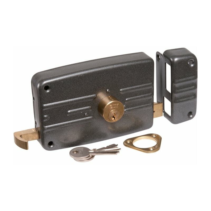 Serrure en applique noire droite à Tirage - Clé i - Axe à 70 mm - Série 5G - Iséo