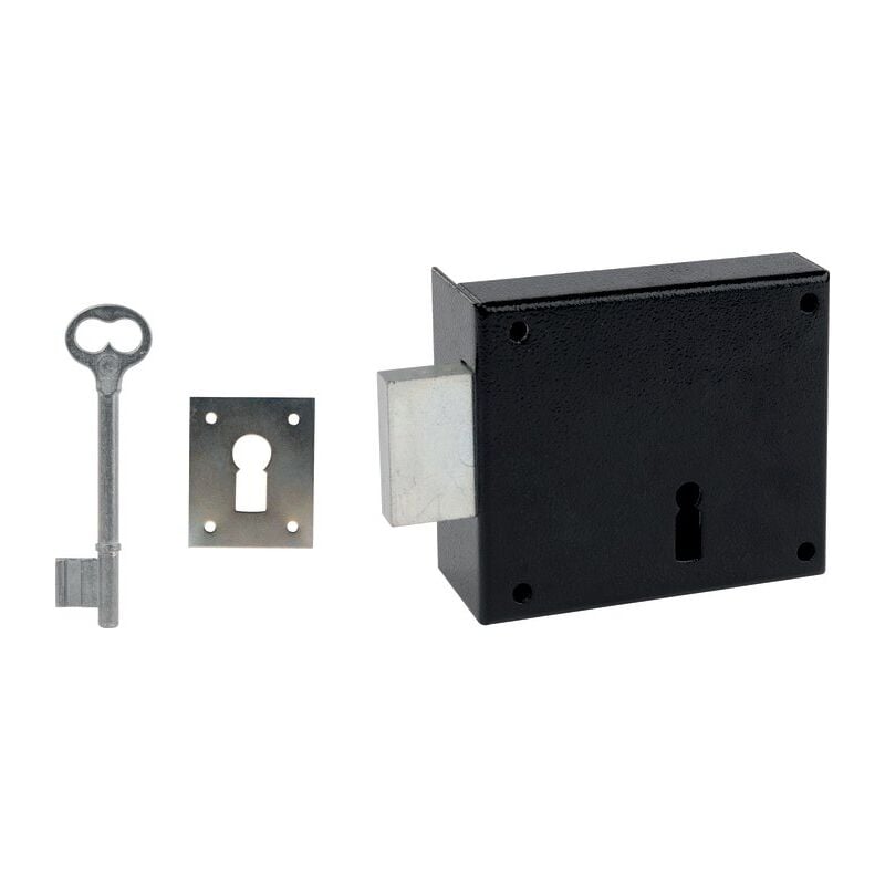 Serrure en applique noire gauche Simple - Clé l - Axe à 55 mm - Série 461 DOM