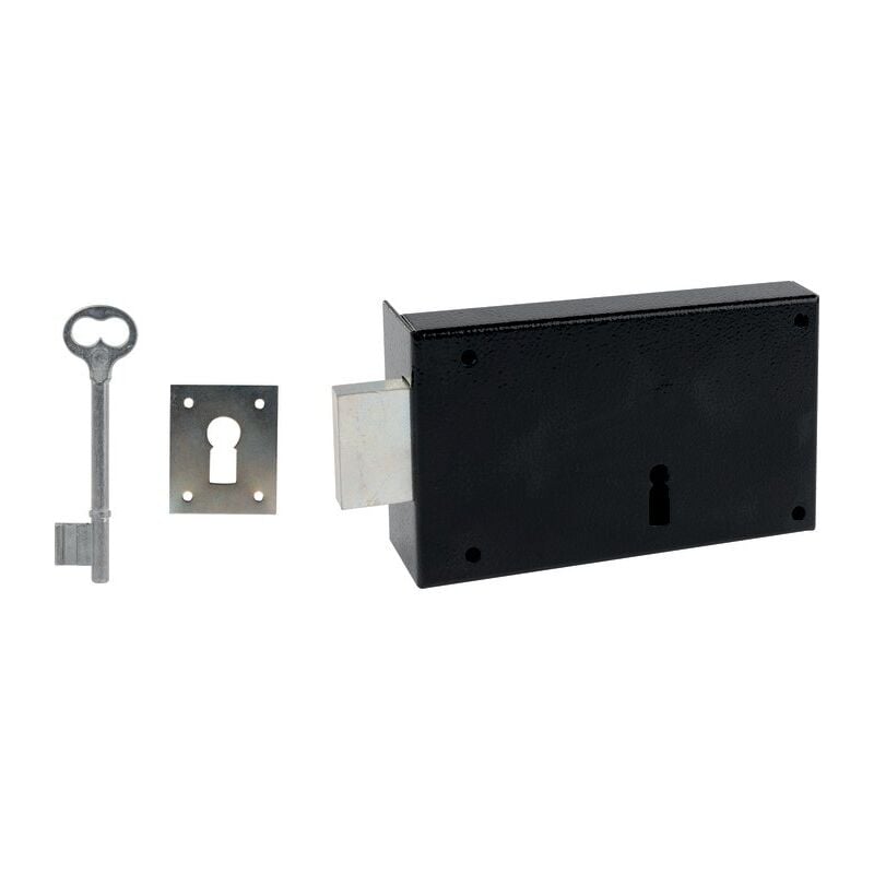 Serrure en applique noire gauche Simple - Clé l - Axe à 82 mm - Série 461 DOM