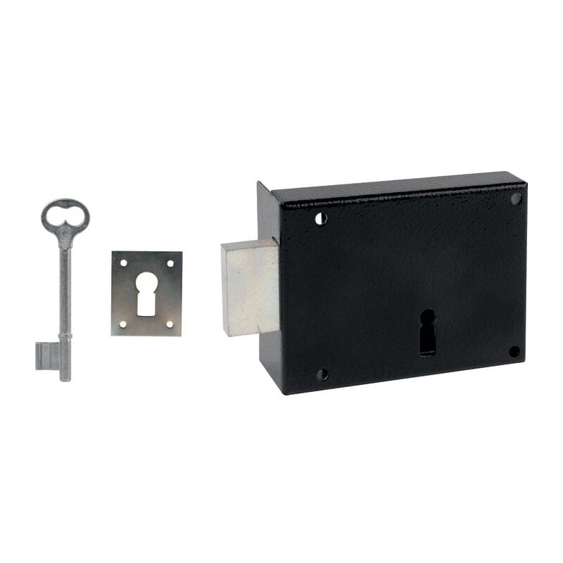 Serrure en applique noire gauche Simple - Clé l - Axe à 63 mm - Série 461 DOM