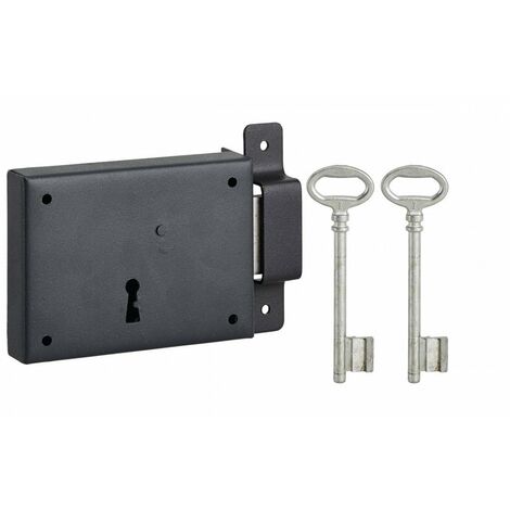 THIRARD - Serrure horizontale en applique à clé pour porte de cave, pêne seul, droite, axe 60mm, 110x80mm, noir, 2 clés