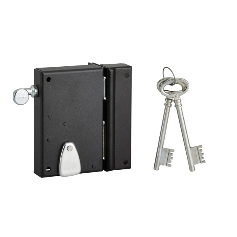 Serrure verticale en applique 4 gorges à tirage pour entrée, droite, axe 40mm, carré 7mm, 70x110mm, noir, 2 clés