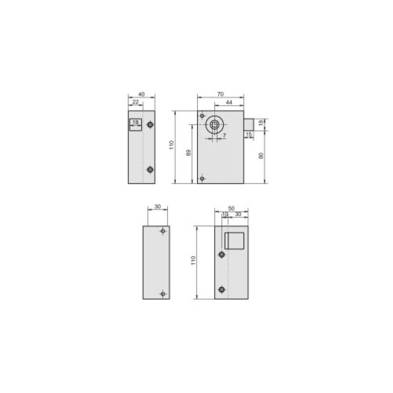 Serrure en applique verticale à fouillot - Bec-de-cane main droite - métalux