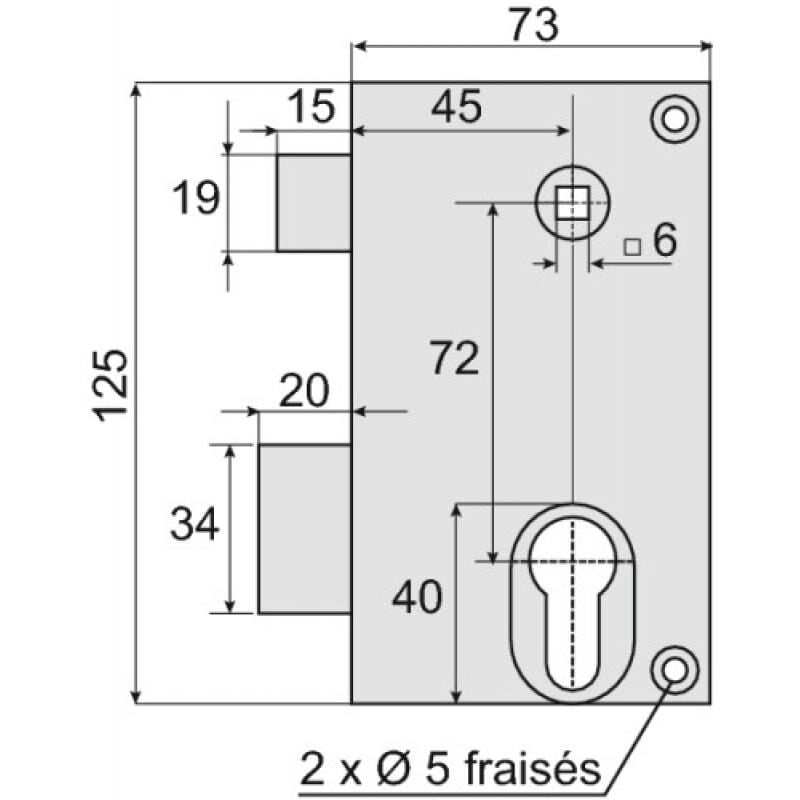 Serrure en applique verticale à fouillot - Pêne dormant et demi-tour - a cylindre européen - 7216 main droite Vachette