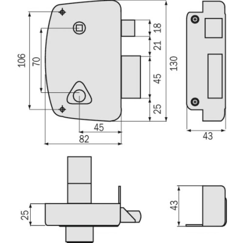JPM - Serrure en applique verticale à fouillot - Pêne dormant et demi-tour - a cylindre rond - Match main gauche