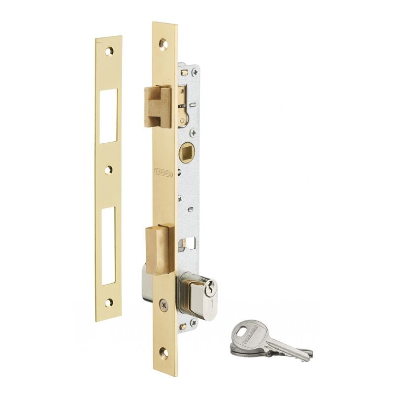 Serrure encastrable pour porte d'entrée avec cylindre en 30x30mm, axe 14mm, 3 clés