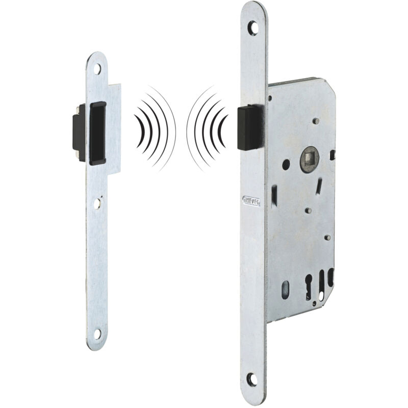Serrure magnétique encastrable pour porte intérieure, bec de cane (sans clé), axe 40mm, bouts ronds, fer satiné