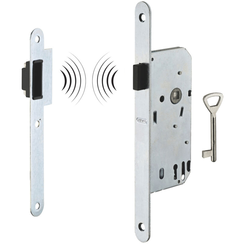 Serrure encastrable magnétique à clé pour porte de chambre, axe 40mm, bouts ronds