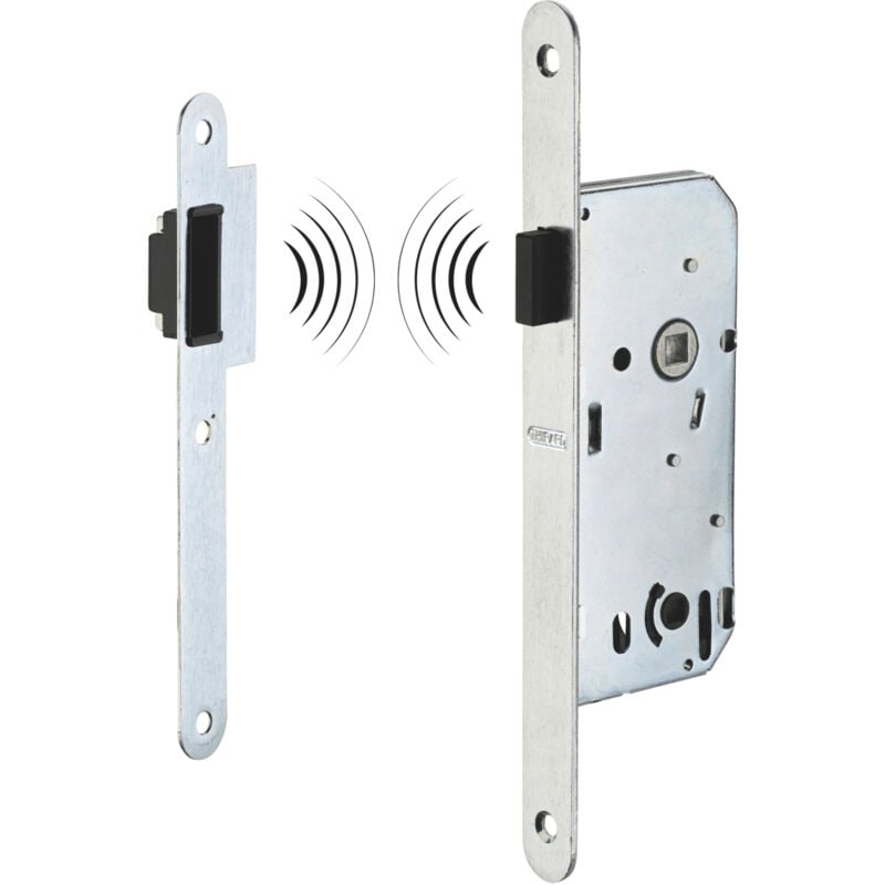 Serrure encastrable magnétique à condamnation pour salle de bain et toilette, axe 40mm, bouts ronds