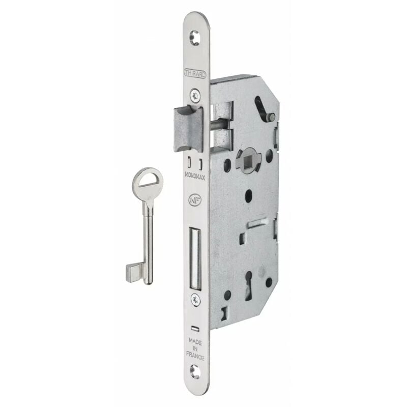 Thirard - Serrure encastrable Monomax nf à clé pour porte de chambre, axe 40mm, bouts ronds, têtière inox, 1 clé