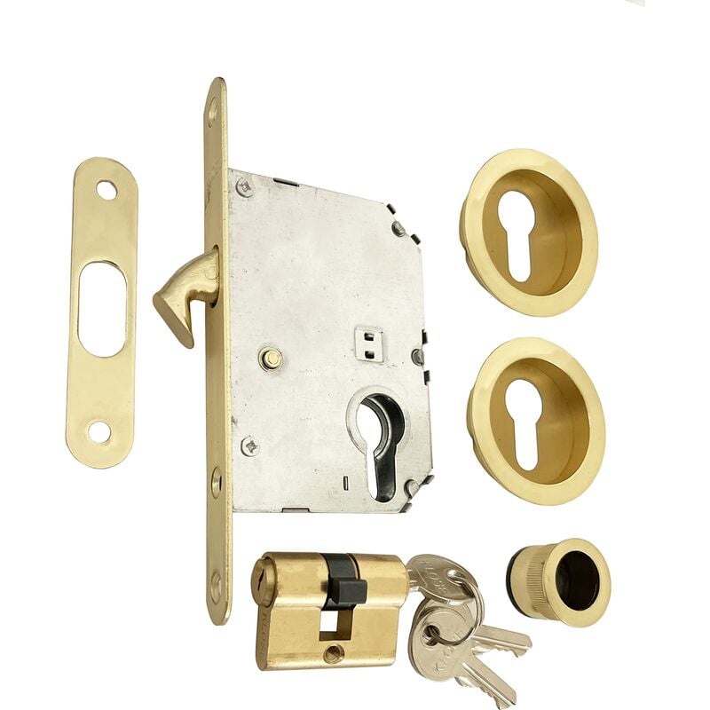 Serrure à Galandage ' Klose Besser avec Cylindre et ACCESSOIRES-Couleur Laiton.