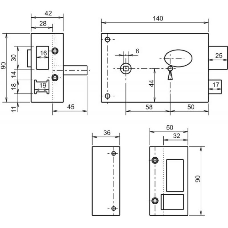 Serrure en applique horizontale à fouillot - Pêne dormant et demi-tour - 4 gorges - 741 main droite - métalux