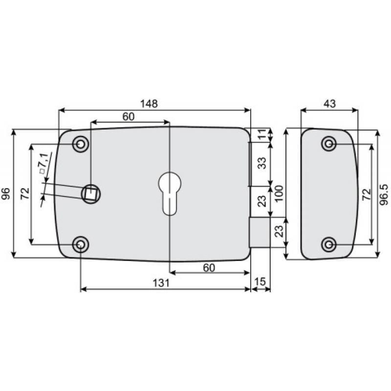 Coffre de serrure horizontal à fouillot freelox Noir 60 Droite 60 60 a Fouillot Avec Pêne dor