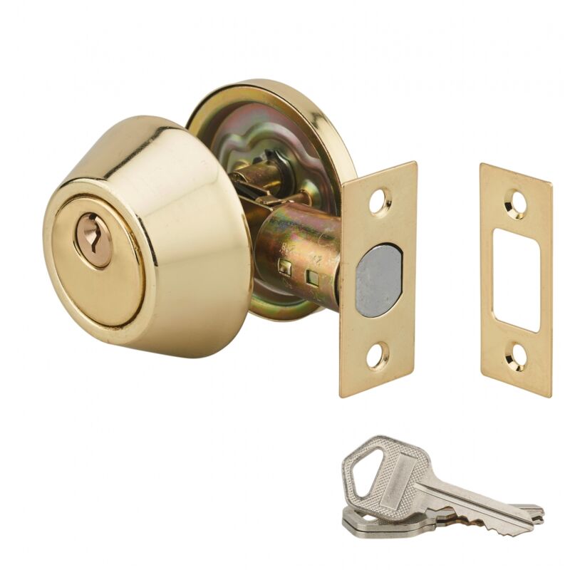 Serrure horizontale tubulaire en applique à bouton pour porte d'entrée, axe réglable, doré, 3 clés