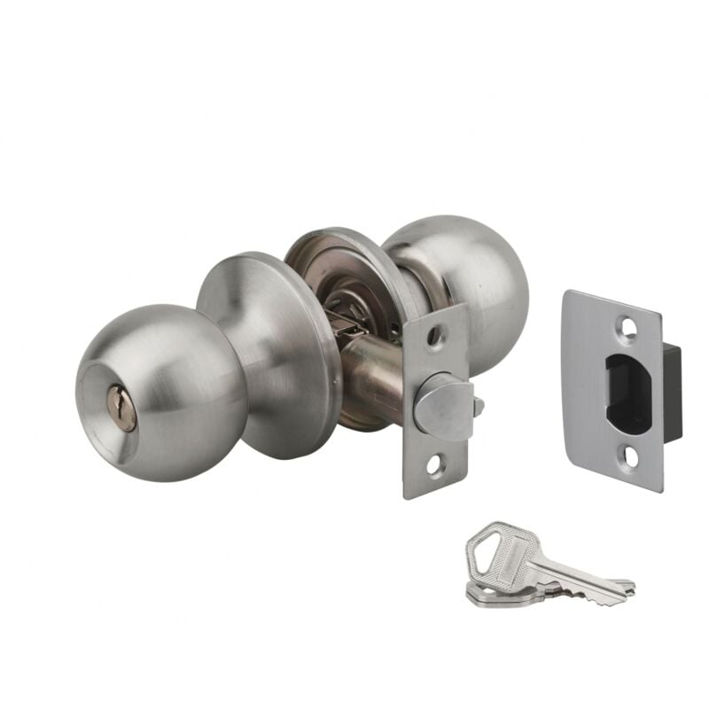 Serrure horizontale tubulaire en applique double entrée pour porte d'entrée, axe réglable, chromé mat, 3 clés