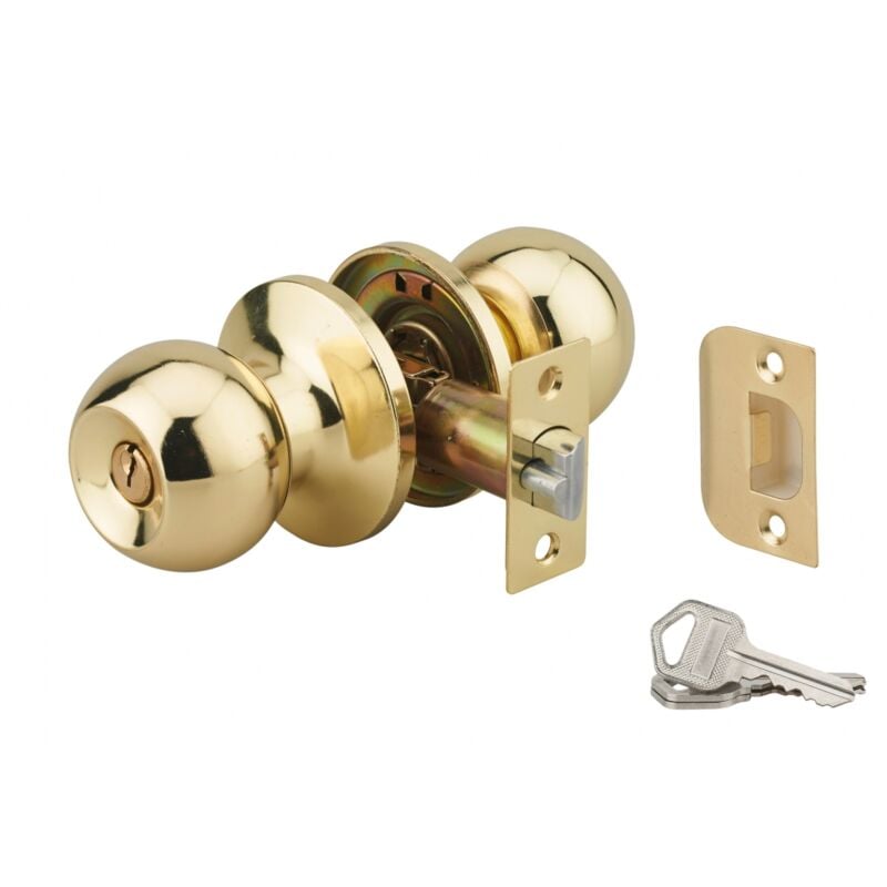 Serrure horizontale tubulaire en applique double entrée pour porte d'entrée, axe réglable, doré, 3 clés