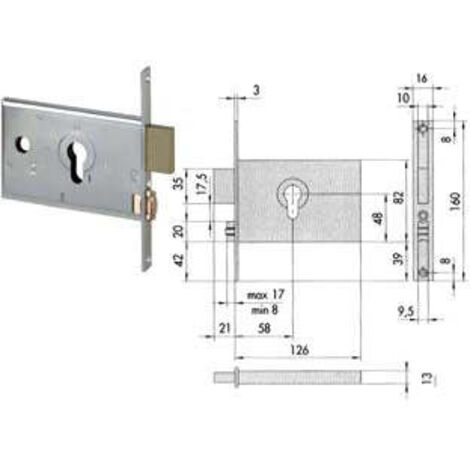 SERRURE INFÉRIEURE CISA PROFILÉS 2 JETÉS + ROULEAU RÉGLABLE 44130/60