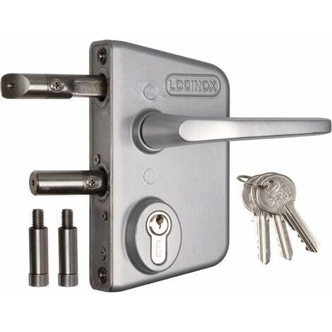 Serrure de portail en applique argent - Clé I - Axe à 30 mm - Profil 40 à 60 mm - LAKQ - Locinox