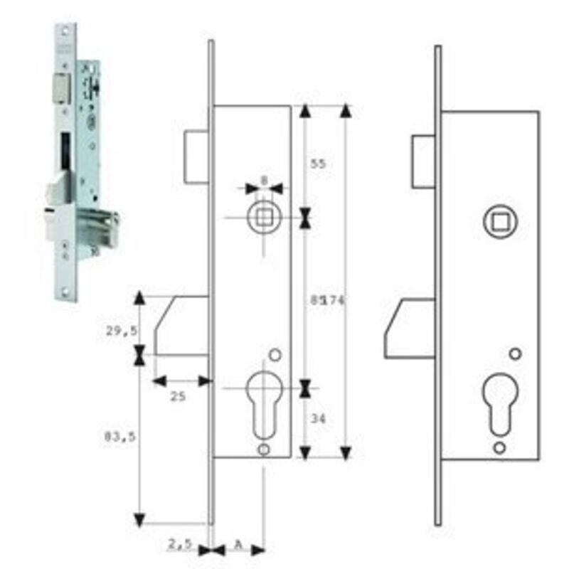 Serrure 1 point L33 TP25 TESA pêne 1/2 tour pêne dormant - Entraxe 85 - 421028AI