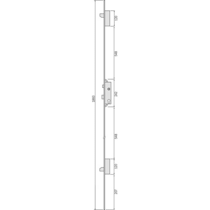Serrure à larder 3 points axe 25 mm - Têtière 24 mm filante - Pêne dormant et demi tour - a cylindre européen - 4230L - stremler