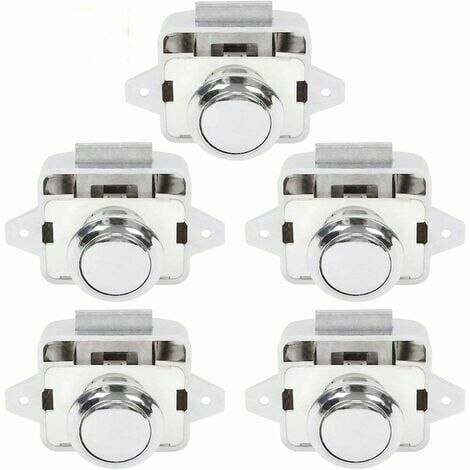 Serrure Loquet Porte Fermeture Placard Bouton Poussoir Camping Car Bouton Pour Rv Caravane Moteur De 5 Pièces Argent