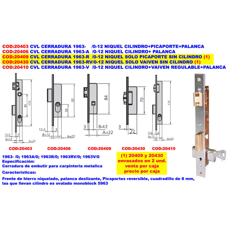1963-A Cylindre et serrure à levier en nickel - CVL