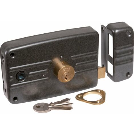 Serrure multipoint en applique anthracite – Côté droit – Axe 60 mm – 5 points de verrouillage – 3 clés en laiton nickelé – ISO