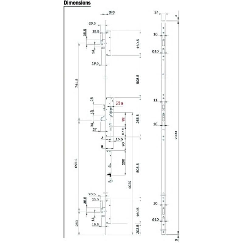 Serrure motorisée e-motion exit 3 points têtière plate de 2300 x 24 x 3 mm entraxe 92 mm axe à 35 mm din gauche - iseo city