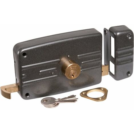 Serrure multipoint en applique noire à tirage – Clé I – Axe 70 mm – 1 point de verrou – Pour portes d'entrée – Acier – ISO