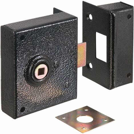 Serrure multipoint en applique noire – Axe 85 mm – 1 point de verrou – Pour portes d'entrée – Acier robuste – Gâche incluse