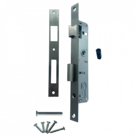 Serrure portail battant - Axe 20 mm - Entraxe 70mm - Chromée + gâche - SECURY-T