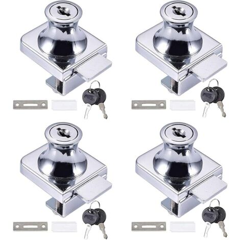 Serrure Porte en Verre 4 Pièces Serrure de Vitrine en Verre Serrure Porte en Verre sans Perçage, Serrure Porte Coulissante Verre avec Clé (5-8mm Porte en Verre)