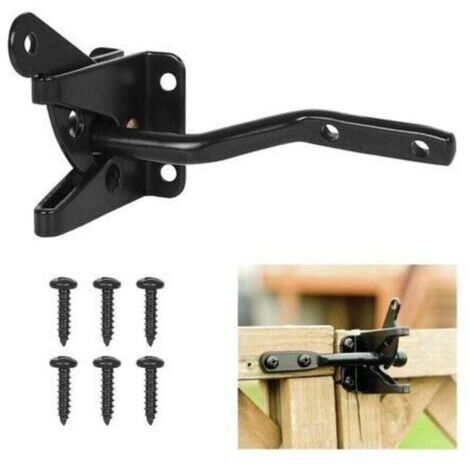 Serrure Porte Verrouillage Automatique Loquet Acier Gravité Pour Clôture Jardin Noir Avec Vis Fixation