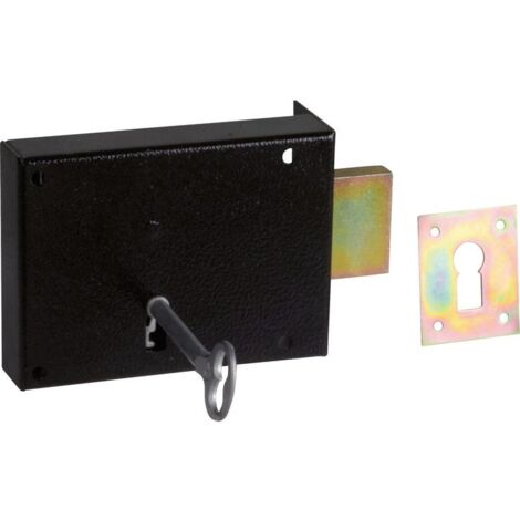 DOM – Serrure multipoint en applique noire droite – 1 point de fermeture – Axe 63mm – Hauteur 80mm – Largeur 110mm – 2 clés fournies - FC04611060