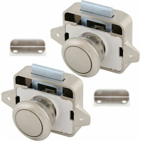 Serrure pour camping-car, loquet à 2 boutons-poussoirs, en alliage de zinc et ABS, robuste et fiable, pour camping-cars, yachts, tiroirs et portes de placards (nickel perlé)