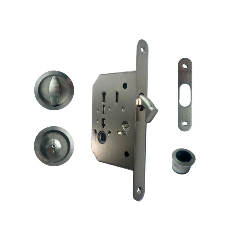 Serrure pour porte coulissante à crochet + rosaces + poignée + tire doigts Secury-t