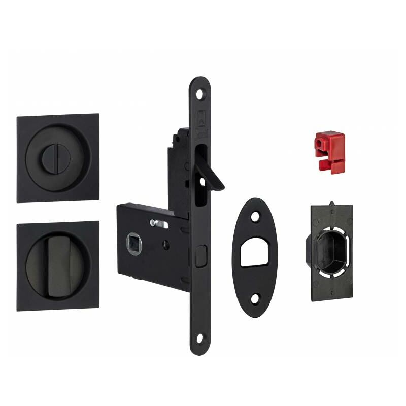 Serrure pour porte coulissante carré noire mat à condamnation - Bonaiti