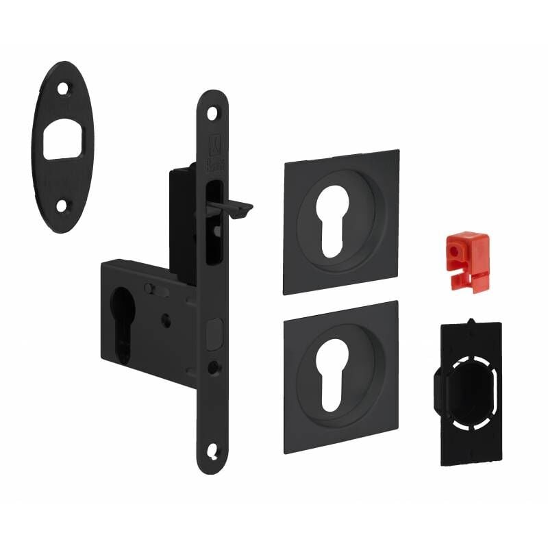 Serrure pour porte coulissante carré noire mat Trou de cylindre i - Bonaiti